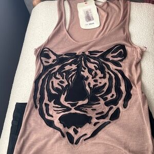 Chelsea & Violet brown with black appliqué tank, NWT size XS